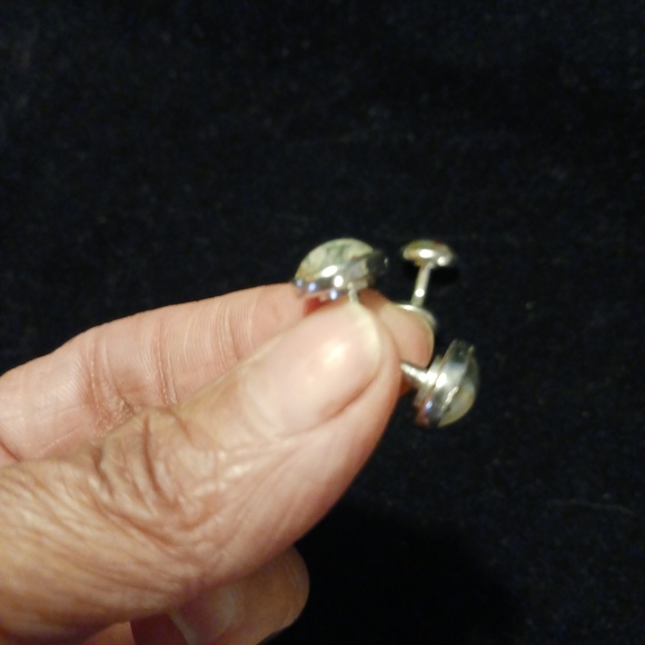 Vintage stainless steel marble cufflinks - Picture 7 of 8